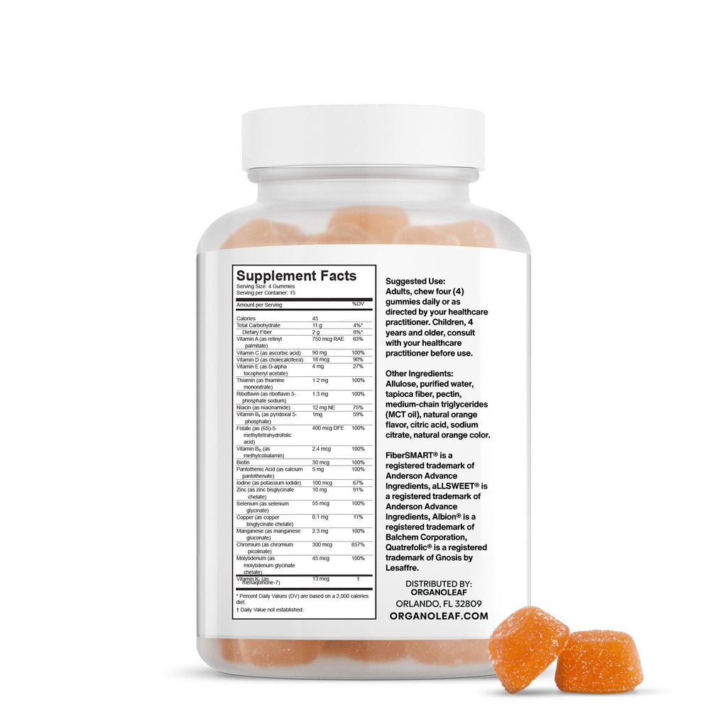 OrganoMulti: Vitamins A, C, D, E, Bs, Folic Acid & Zinc Sugar-Free Gummies