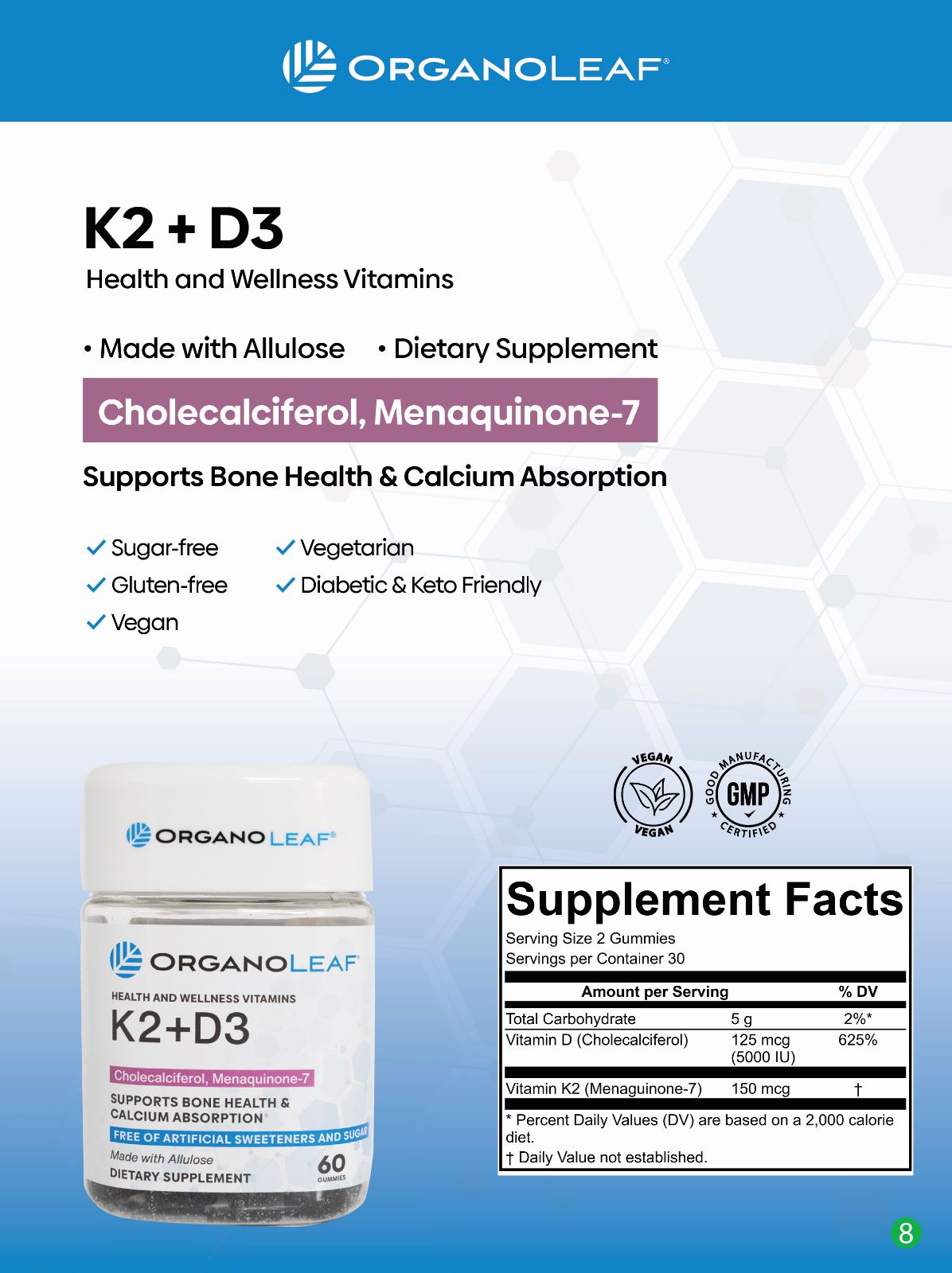K2+D3: Cholecalciferol & Menaquinone-7 Sugar-Free Gummies
