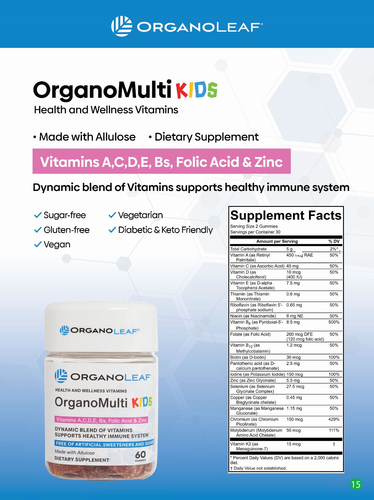 OrganoMulti Kids: Vitamins A, C, D, D, Bs, Folic Acid & Zinc Sugar-Free Gummies